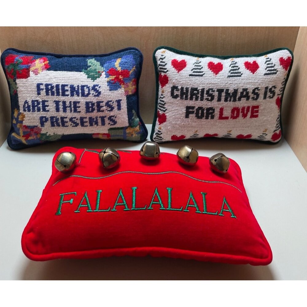 Cross Stitch Christmas Pillows Set of 3 -9" by 6"